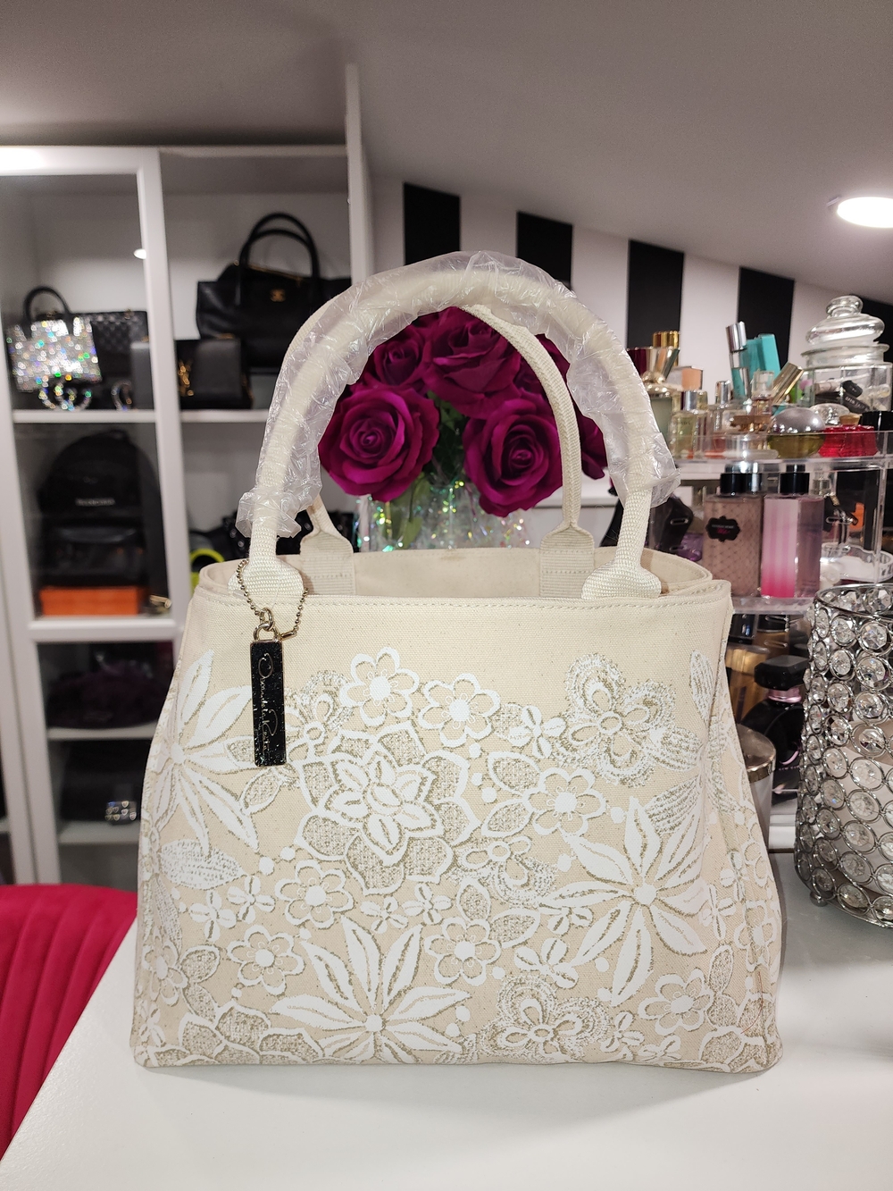 Oscar de la Renta Cream Floral Lace Satchel NWT